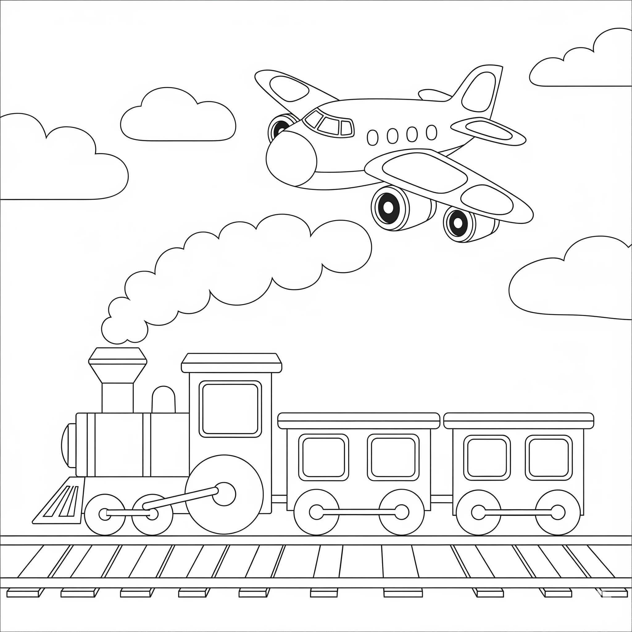 Gambar Gambar Mewarnai Kereta Api Lokomotif Dan Pesawat Terbang siap untuk diwarnai